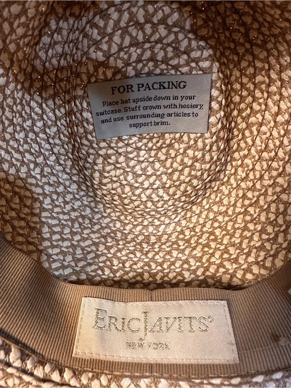Authentic Eric Javits Woven Fedora Hat Beige UPF 50+ Packable Travel - Picture 4 of 4